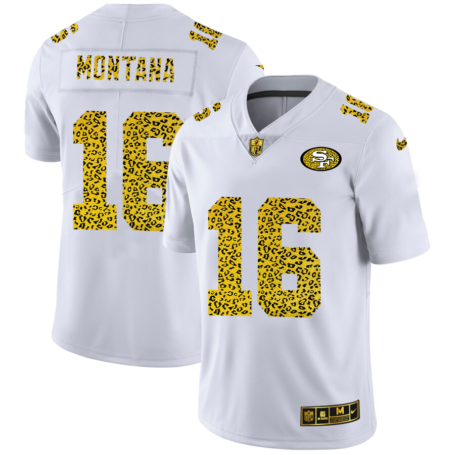 San Francisco 49ers #16 Joe Montana Men Nike Flocked Leopard Print Vapor Limited NFL Jersey White->san francisco 49ers->NFL Jersey
